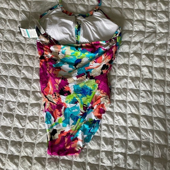 La Blanca Pink and Blue Floral Ruched One Piece Swimsuit with Ruching - Picture 5 of 7